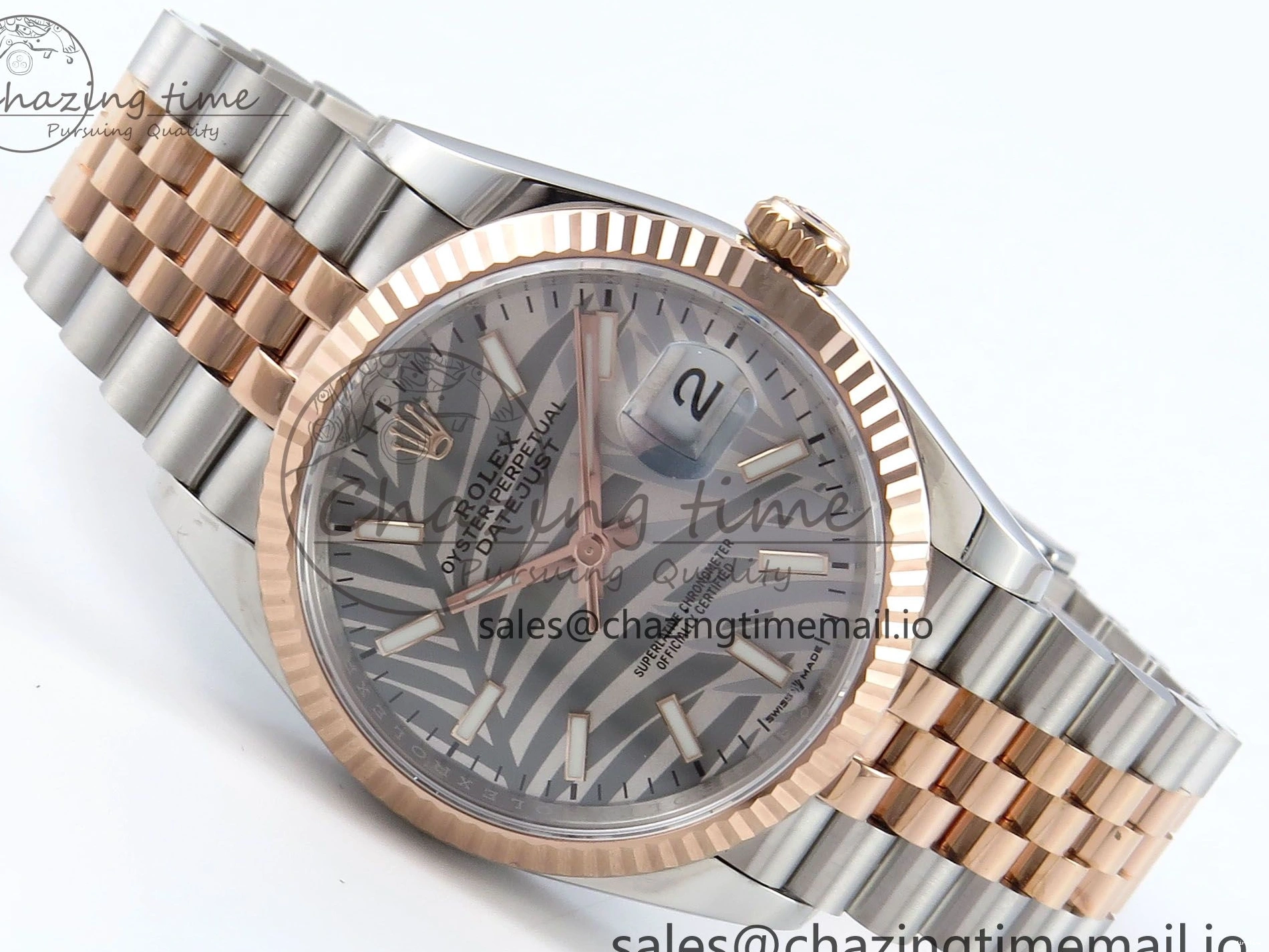 MiroTime 0408 DateJust 36 126231 EWEF Best Edition Silver Leaf Dial Stick Marker on SS RG Jubilee Bracelet A TopPick 596